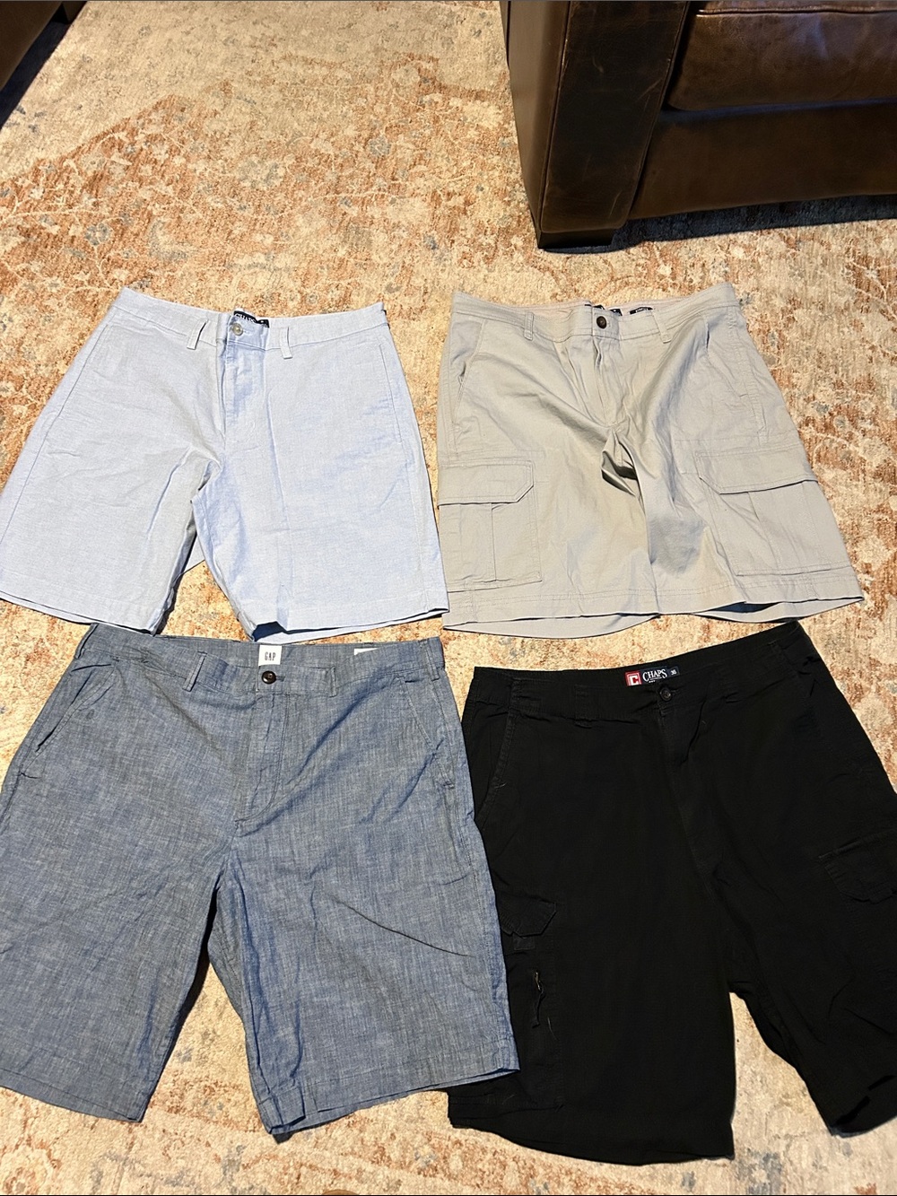 Chaps Four-Pack Men's Shorts in Light Blue, Khaki, Chambray Blue & Black